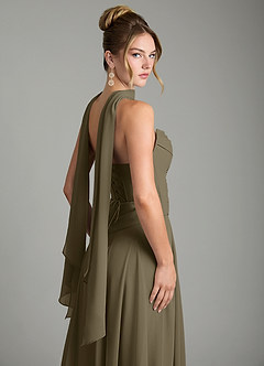 Azazie Gabriela Vestidos de damas de honor Vestido Verde Sauce de Gasa de Línea A con Corsé image12