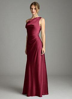 Azazie Emerson Bridesmaid Dresses Burgundy Mermaid Off the Shoulder Stretch Satin Dress image4
