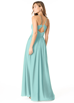 Azazie Cora Bridesmaid Dresses Aqua A-Line Pleated Chiffon Dress image2