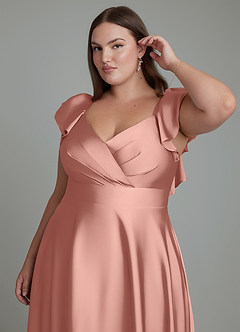 Azazie Leilani Bridesmaid Dresses Rosette A-Line Ruched Stretch Satin Dress image12