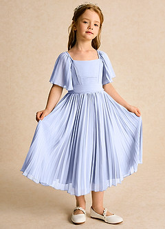Azazie Gisele Abiti da Ragazza di Fiori Abito A-Line in Chiffon Plissettato Ghiaccio image5