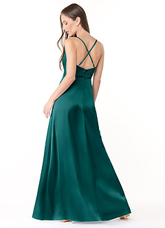 Azazie Naomie Brautjungfernkleider A-Linie Kutte Ausschnitt Seitenschlitz Stretch-Satin Kleid Pfau image2