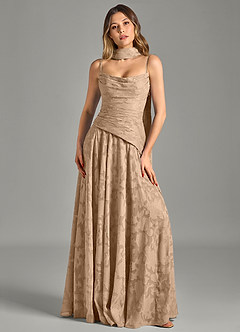 Azazie Gabriela 신부 들러리 드레스 A라인 스트랩리스 플로럴 번아웃 바닥 길이 드레스 image6