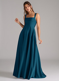 Azazie Shaude Bridesmaid Dresses Ink Blue A-Line Pleated Stretch Satin Dress image5