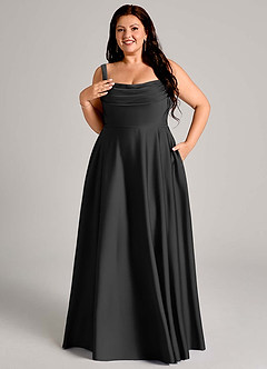 Azazie Shaude Bridesmaid Dresses Black A-Line Pleated Stretch Satin Dress image11