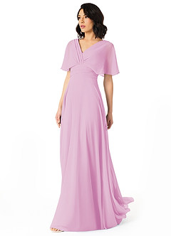 Azazie Pamela Bridesmaid Dresses Candy Pink A-Line V-Neck Pleated Chiffon Dress image3