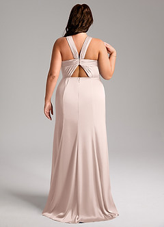 Azazie Rue Bridesmaid Dresses Blushing Pink A-Line Pleated Stretch Satin Dress image9