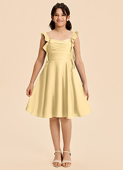Azazie Kira Junior Butter A-Line Ruched Stretch Satin Dress image1