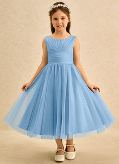 Azazie Macaron Blumenmädchenkleider A-Linie Plissee Tüll Kleid Puderblau image3