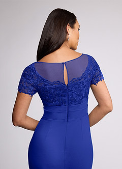 Azazie Susan vestidos de madre de la novia Vestido de Azul Real de Crepé elástico de Recto con Encaje image5