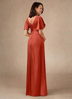 Azazie Emmeline Mother of the Bride Dresses Rust A-Line Pleated Stretch Satin Dress image2