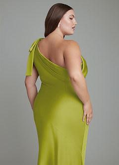 Azazie Yuanna Brudtärnklänningar Klänning av Sjöjungfru i Stretch Satin One-shoulder Citrongräs image14