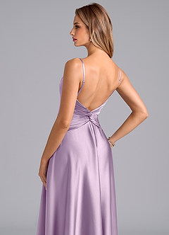 Azazie Elita Bridesmaid Dresses Frosted Lilac A-Line Pleated Stretch Satin Dress image2