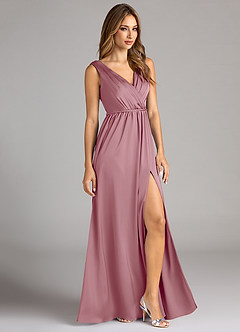 Azazie Tanicia Bridesmaid Dresses Vintage Mauve A-Line Pleated Stretch Satin Dress image4