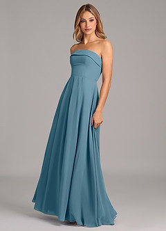 Azazie Lucienne 신부 들러리 드레스 A라인 스트랩리스 쉬폰 바닥 길이 드레스 image4