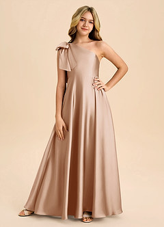 Azazie Penguin Junior Abito A-Line in Raso Elasticizzato Fiocco Rosa Inglese image3