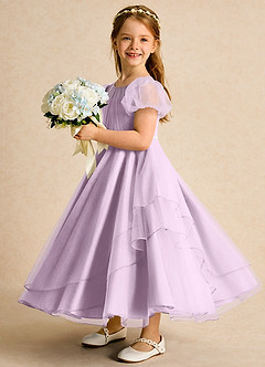 Azazie Duckie vestidos de niña de las flores Vestido de Lila Esmerilada de Tul de Princesa con Plisado image4