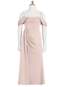 Azazie Amyra Junior Blushing Pink Sheath Off the Shoulder Stretch Satin Dress image6