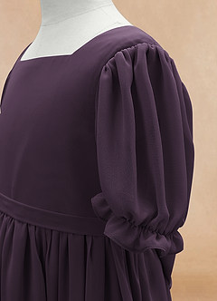 Azazie Joss Flower Girl Dresses Plum A-Line with Sleeves Chiffon Dress image7