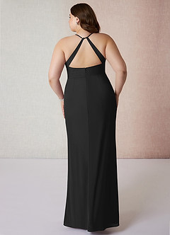 Azazie Becca Bridesmaid Dresses Black Sheath V-Neck Chiffon Dress image8