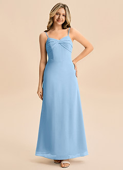 Azazie Jordyn Junior Vestido de Azul Pálido de Gasa de Corte en A con Escote de Corazón image1