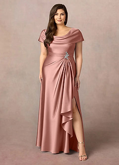 Azazie Branford vestidos de madre de la novia Vestido de Rosetón de Satén Elástico de Corte En A con Plisado image9