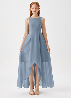 Azazie Lizette Junior Dusty Blue A-Line Pleated Chiffon Dress image3