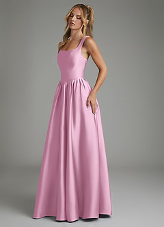Azazie Nevaeh Bridesmaid Dresses Candy Pink A-Line Corset Stretch Satin Dress image6
