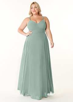 Azazie Janine At-home Try On Dresses Agave A-Line V-Neck Chiffon Dress image6