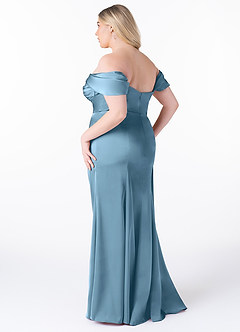 Azazie Amyra Bridesmaid Dresses Steel Blue Sheath Off the Shoulder Stretch Satin Convertible Dress image13