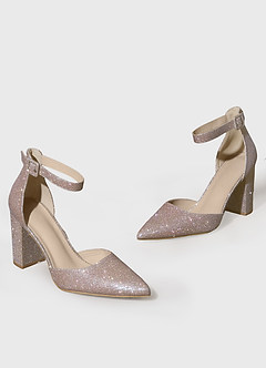 front Pointed Toe Ankle Strap Chunky Heels