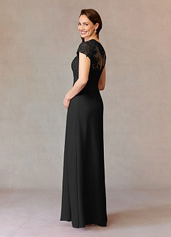 Azazie Junie Mère de la mariée Robes Robe Trapèze en Mousseline de soie Dentelle Noir image4