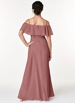 Azazie Maggie Junior Desert Rose A-Line Off the Shoulder Chiffon Dress image2