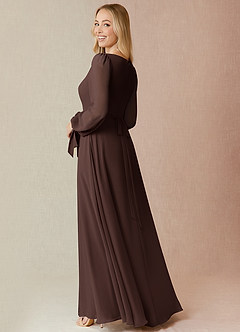 Azazie Leonia Jurken voor bruidsmeisjes Jurk van Chiffon met A-Lijn Lange mouw Ganache image2