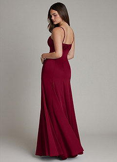 Azazie Avira At-home Try On Dresses Burgundy Mermaid Stretch Satin Dress image2