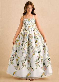Azazie Lark Girls Formal Sukienki dla dziewczynek sypiących kwiaty Linia A Pofałdowany Sznurówka Długość podłogi Sukienka image4