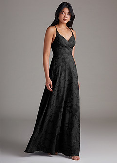 Azazie Davis Bridesmaid Dresses Black A-Line Pleated Floral Burnout Dress image4