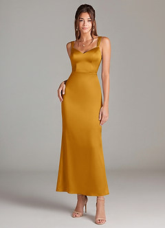 Azazie Denice Jurken voor bruidsmeisjes Jurk van Stretch Satijn met Kolom Geplooid Boterbabbelaar image3