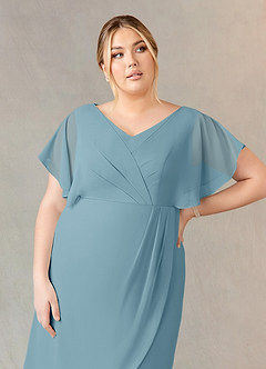 Azazie Julia Mother of the Bride Dresses Moody Blue Sheath V-Neck Pleated Chiffon Dress image10