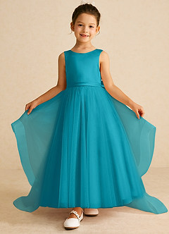 Azazie Pumpkin Robe Demoiselle D'honneur Fillette Robe Trapèze en Tulle Convertible Jade image2