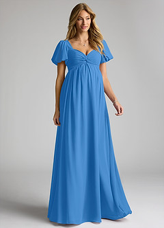 Azazie Madisynn Brautjungfernkleider für Schwangere Schleifen Chiffon Bodenlänge Kleid image1