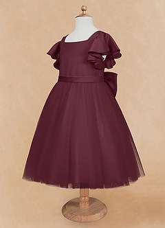 Azazie Kaeya Flower Girl Dresses Cabernet A-Line Bow Tulle Dress image7