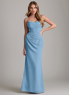 Azazie Mai Bridesmaid Dresses Steel Blue Sheath Pleated Chiffon Dress image1