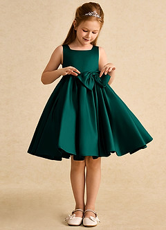 Azazie Jessie Flower Girl Dresses Pine A-Line Bow Matte Satin Dress image5