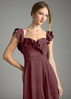 Azazie Lyra Bridesmaid Dresses Sangria A-Line Off the Shoulder Stretch Satin Convertible Dress image2