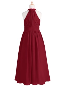 Azazie Iman Junior Burgundy A-Line Pleated Chiffon Dress image7