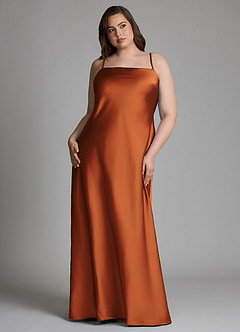 Azazie Jaleesa Bridesmaid Dresses Cinnamon Sheath High Neck Stretch Satin Dress image14