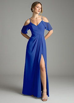 Azazie Dakota Bridesmaid Dresses Royal Blue A-Line V-Neck Pleated Chiffon Dress image1