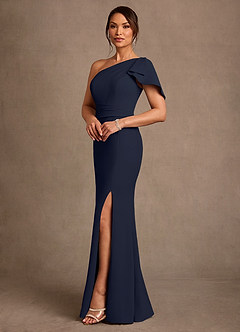 Azazie Haddie Mother of the Bride Dresses Dark Navy Sheath One Shoulder Stretch Crepe Dress image3