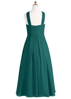 Azazie Kaleigh Junior A-Linie Plissee Chiffon Kleid Pfau image7